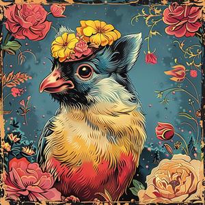chromolithography  bird  flowers  head  frame  colorful  nature  illustration  design  artwork 1052987