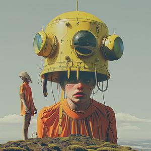 people  hill  yellow  helmet  landscape  figurative  vivid  surreal  colorful  dynamic 1074414