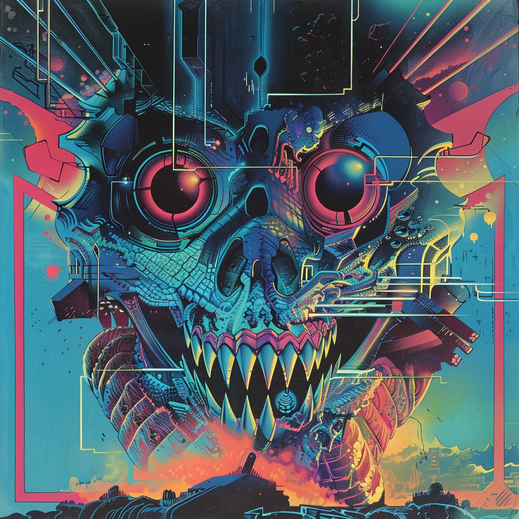 album  cover  Nychos  synthwave  trippy  geometric  1980s  blues  teals  art 960749