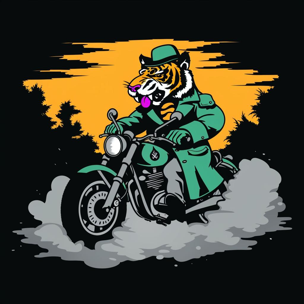 tiger  motorcycle  forest  whimsical  fantasy  stylized  animal  adventure  wildlife  dynamic 1021469