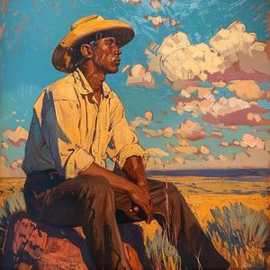 man  rock  sitting  painting  Maynard  Dixon  landscape  western  figure  art 1079876