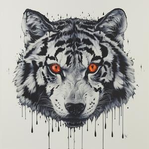 DADA  art  wolf-tiger  four-eyes  dripping  airbrush  painted  highlights  white-background  tiger 1073116