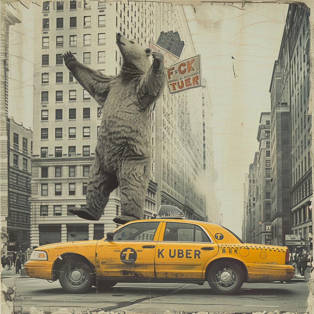 collage  NYC  beaver  man  bear  taxi  sign  contrast  humor  surreal 970047