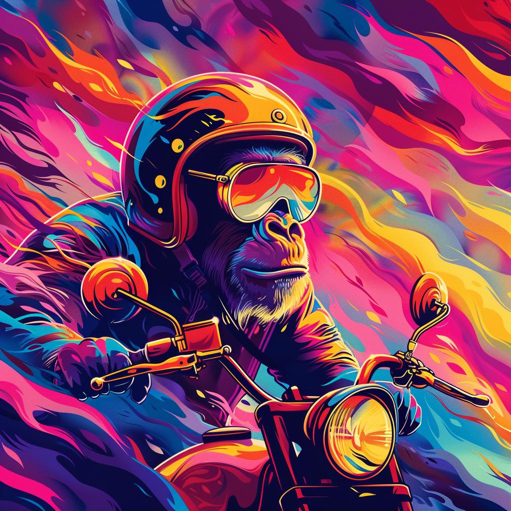 gorilla  Harley  motorcycle  helmet  smile  painting  animal  funny  biker  humor 1025265