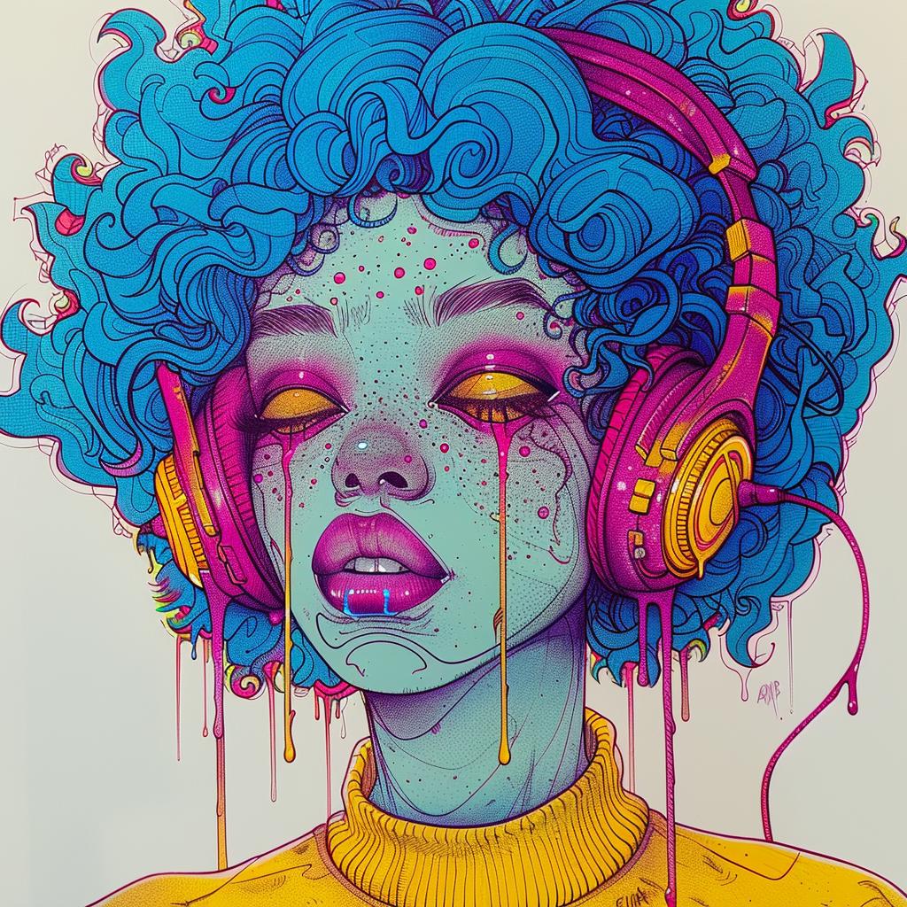 Pop Art  DJ  headphones  African-American  afro  dripping  makeup  white background  Troy Brooks  music 939168