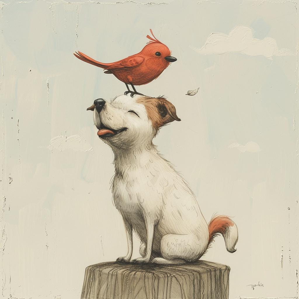 dog  bird  stump  minimalistic  drawing  white  illustration  detail  creative  mori 970512