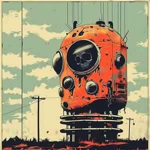 orange  helmet  skull  poster  art  creative  surreal  symbolist  hyper-realistic  screenprinting 1079822