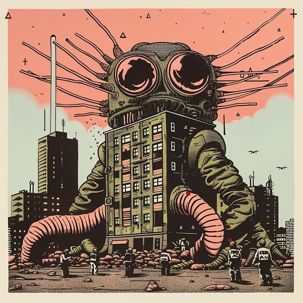monster  poster  building  urban  illustration  graphic  fantasy  artwork  visual  colorful 947500