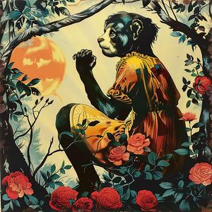 monkey  tree  roses  painting  nature  whimsical  vibrant  animal  flora  wildlife 1048127
