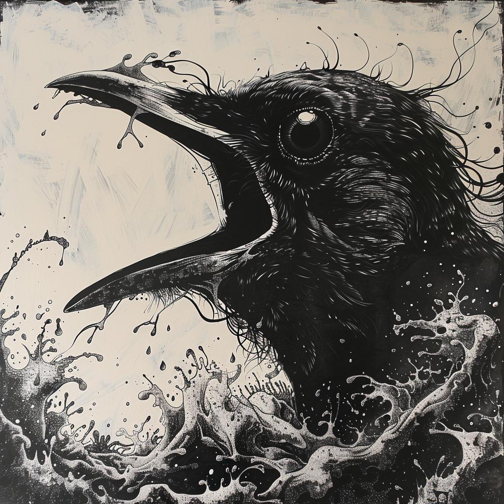 surreal  album  cover  bird  water  hyper-realistic  screenprinting  ROA  painting  art 960293