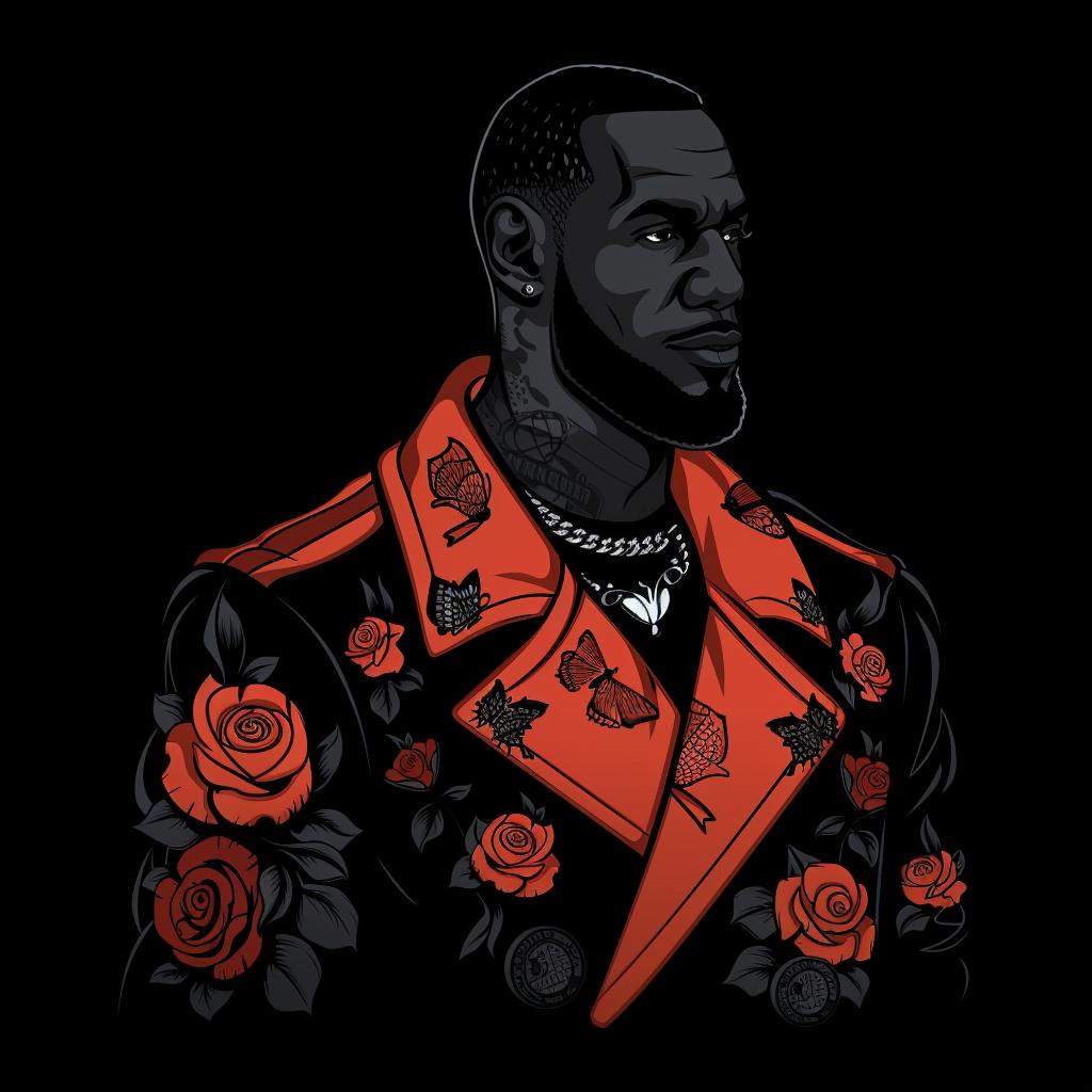 lebron  james  jacket  roses  illustration  art  design  portrait  player  color 941809