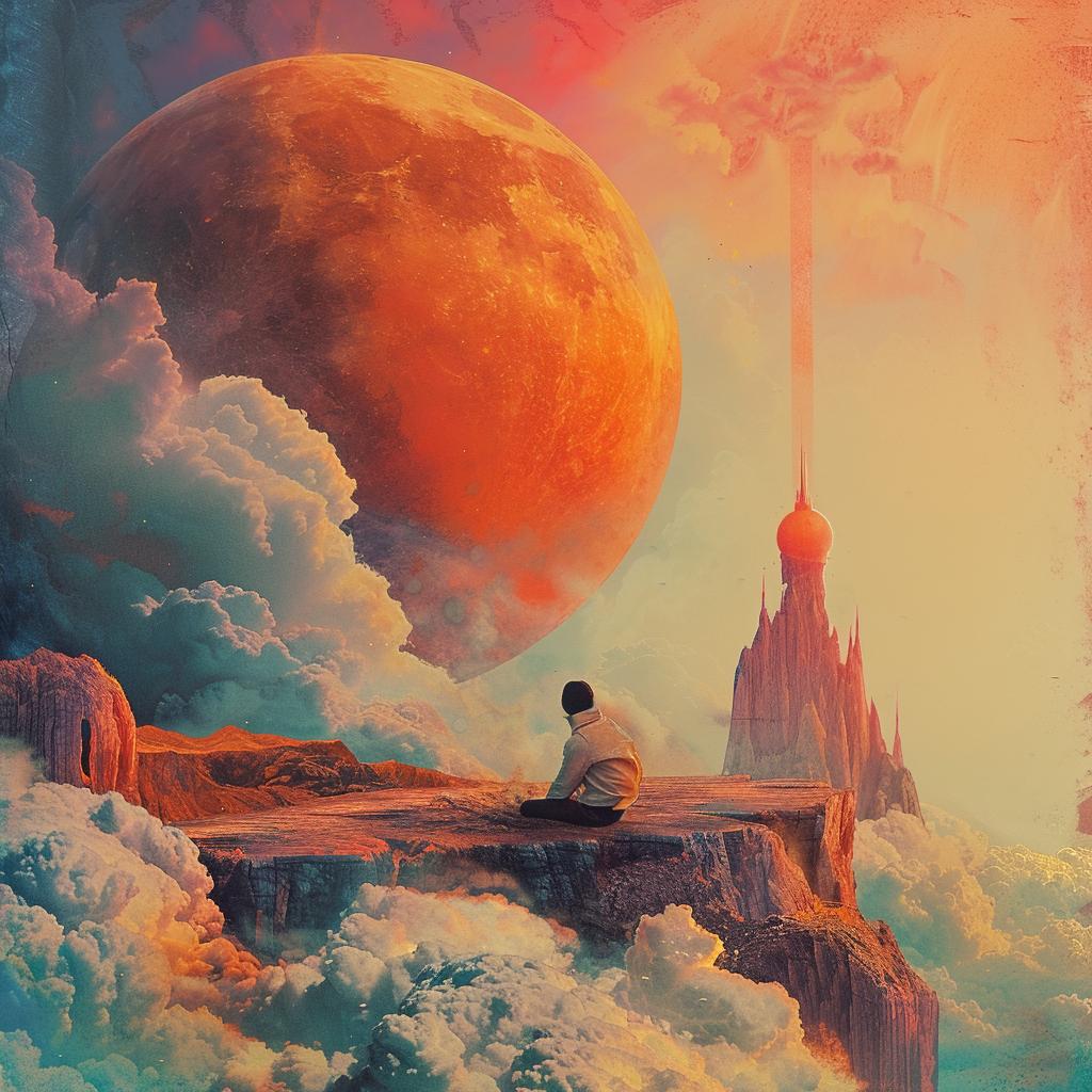 album  cover  man  cliff  red  moon  detail  surreal  landscape  Tycho 964350