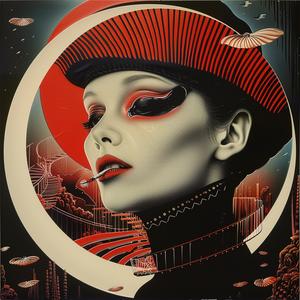 surreal  woman  red  hat  black  makeup  album  cover  symbolist  risograph 1077662