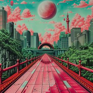 city  bridge  red  sky  synthwave  1980s  album  artwork  minimal  metropolis 1037636
