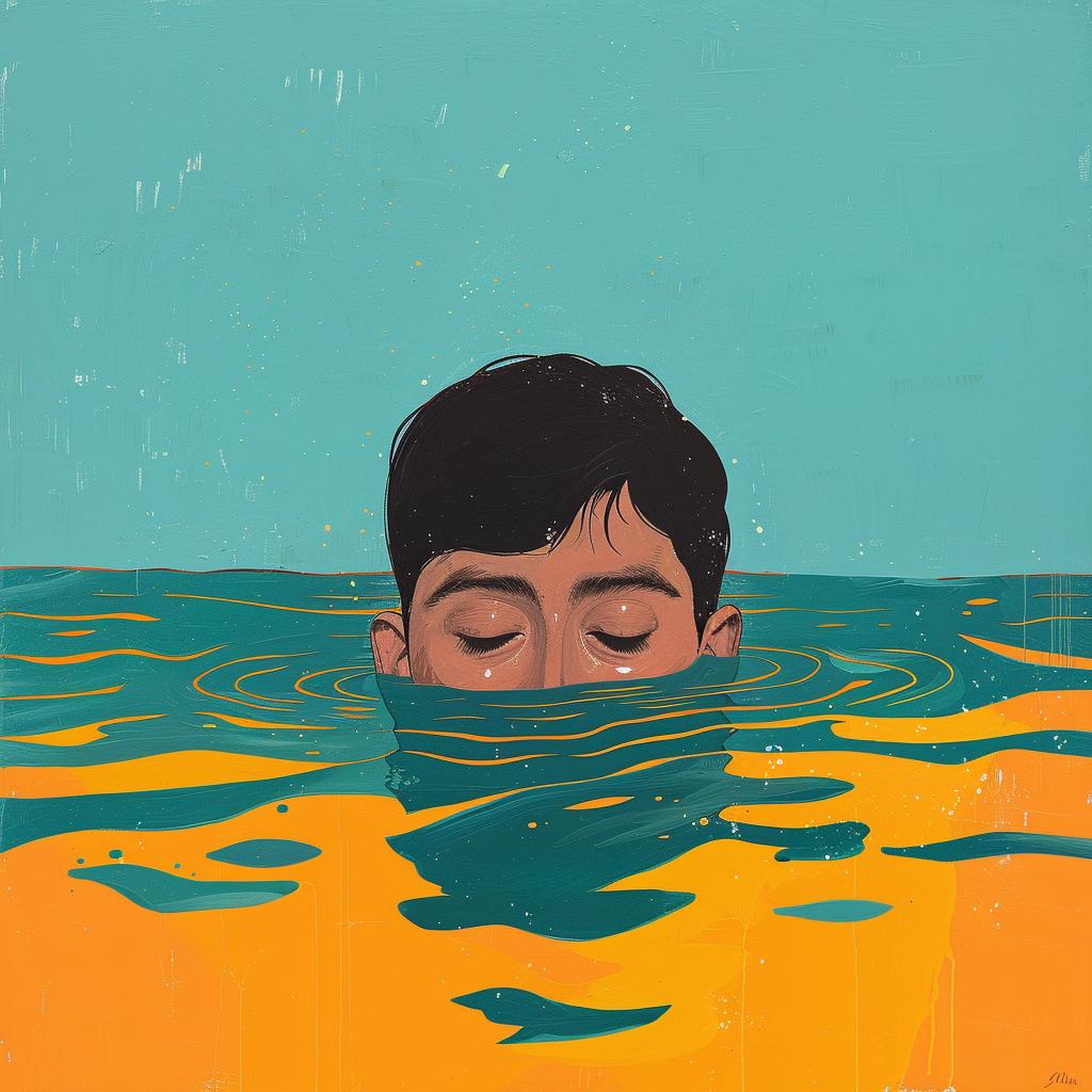 surreal  album  cover  water  boy  floating  dreamlike  vibrant  Joan  Cornella 1017176