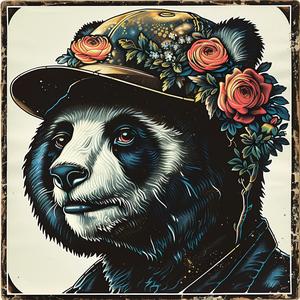 panda  bear  hat  flowers  chromolithography  colorful  cute  illustration  nature  art 1049160