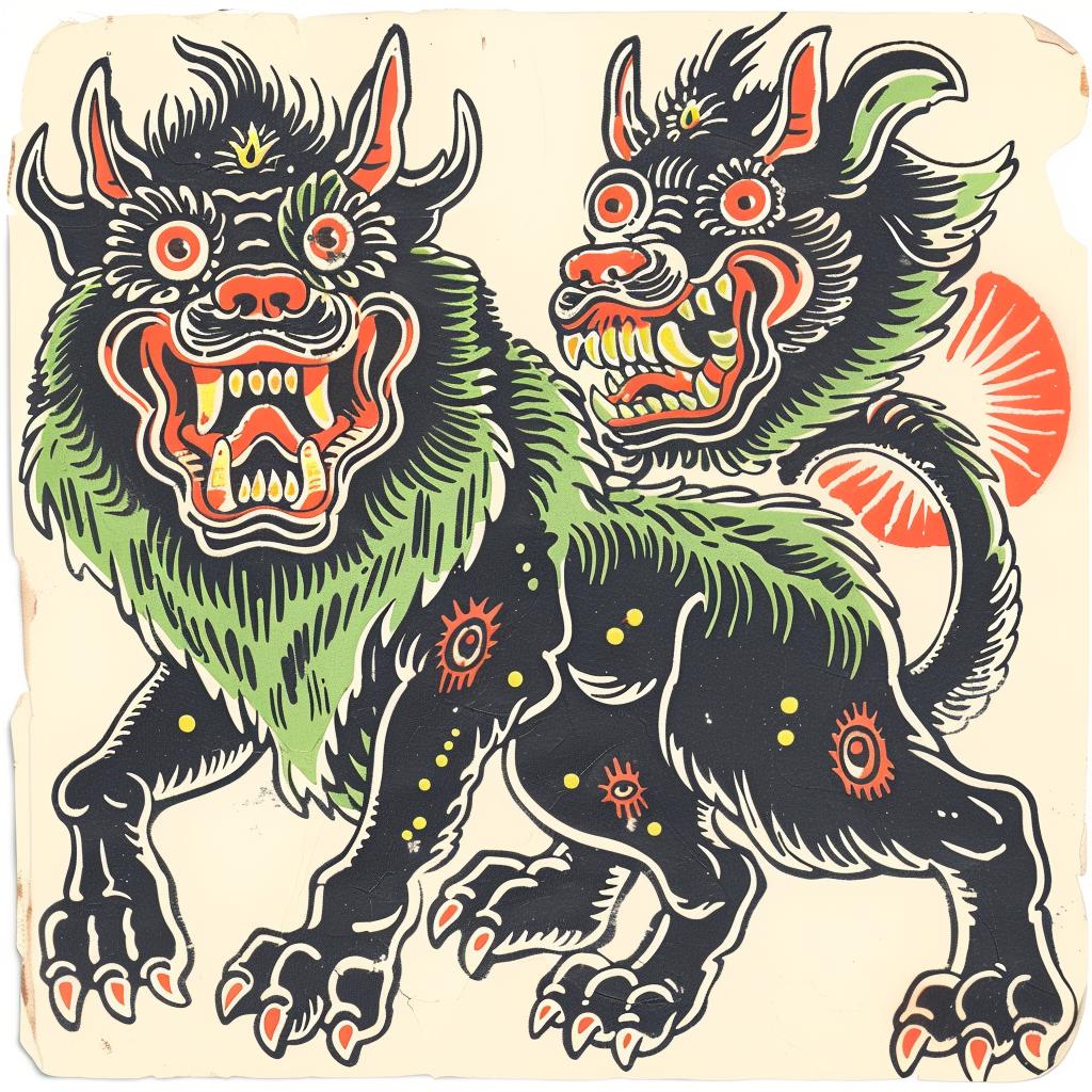Nychos  demons  hybrid  animal  tattoo  illustration  black  green  terrifying  creature 931500
