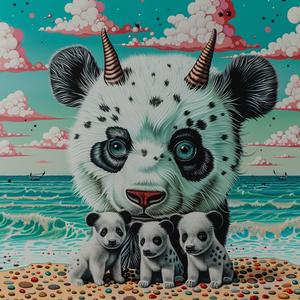 panda  goat  horns  puppies  beach  painting  family  cute  whimsical  colorful 1037889