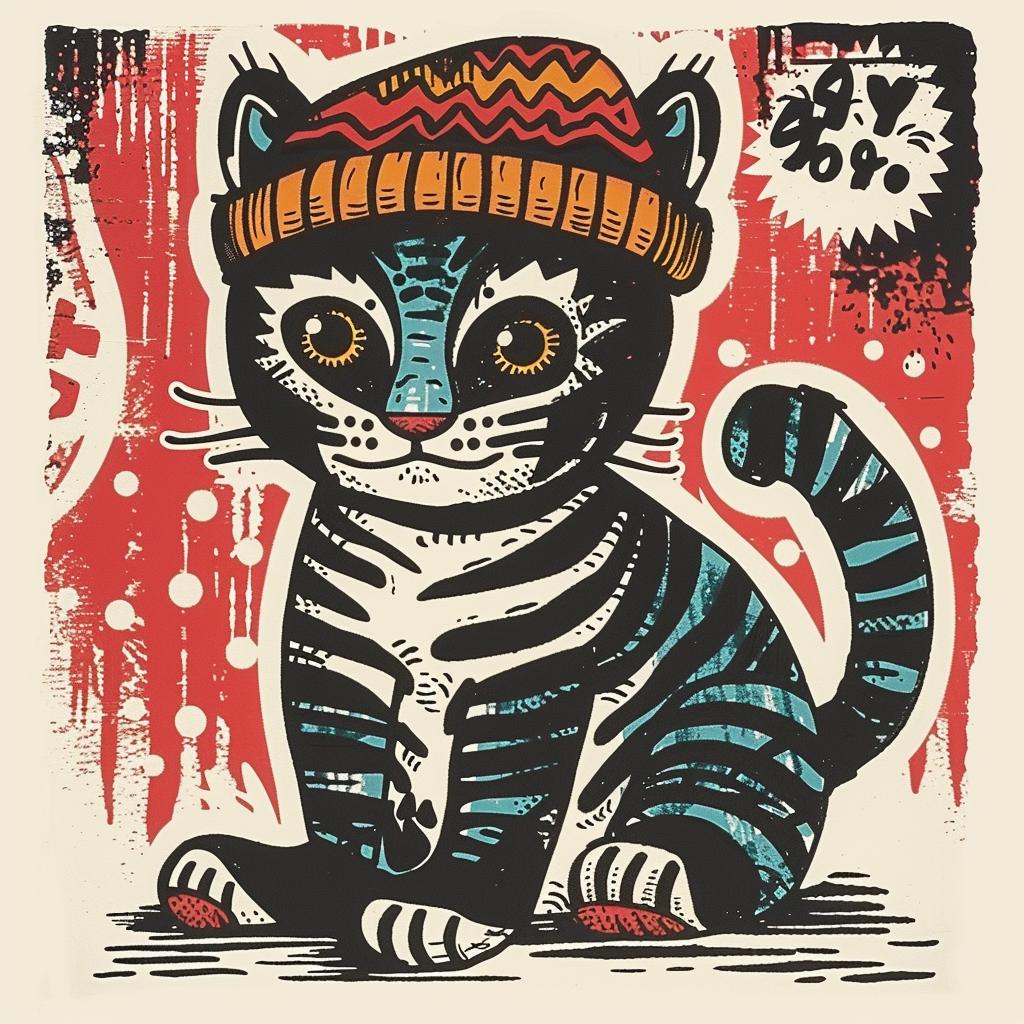 cute  tiger  kawaii  poster  streetwise  minimal  hat  illustration  simple  style 955846