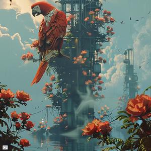 bird  tower  flowers  painting  detailed  colorful  imaginative  nature  landscape  artwork 1060036