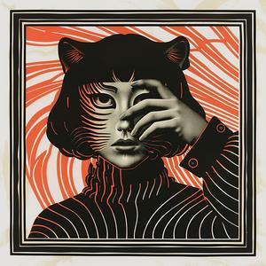 surreal  album  cover  woman  cat  ears  Risograph  hyper-realistic  symbolist  art 1077782