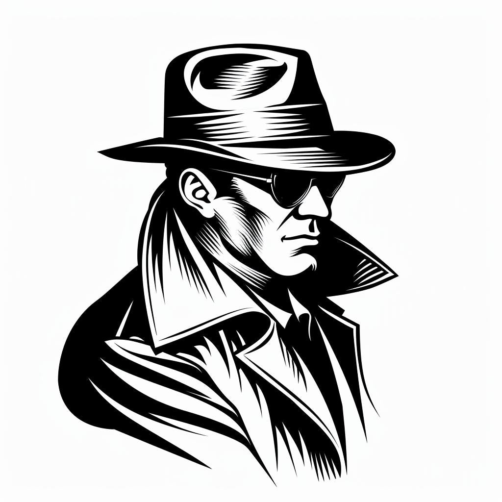 silhouette  detective  illustration  vintage  black  white  icon  linocut  emblem  bold 951864