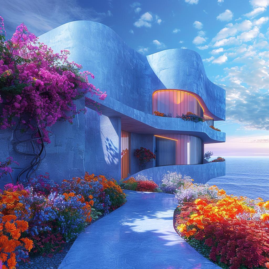 Frank Gehry  architecture  ocean  blue  rendering  path  modern  home  flowers  design 1036454