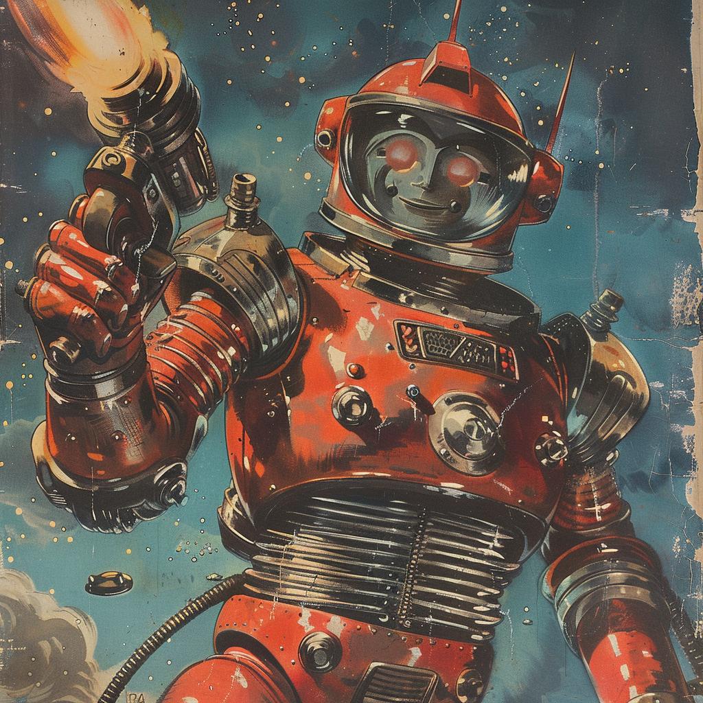 robot  raygun  vintage  comics  1955  poster  illustration  futuristic  sciencefiction  red 1036372