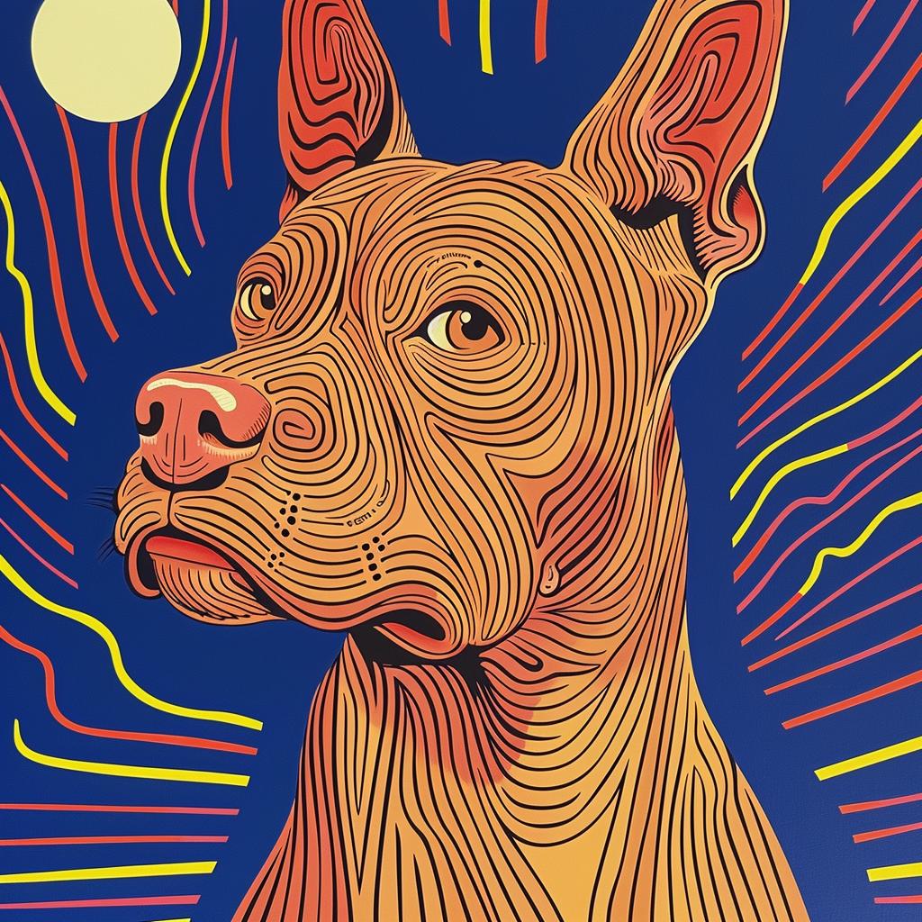 dog  pitbull  yellow  blue  background  animal  canine  art  vibrant  illustration 962450