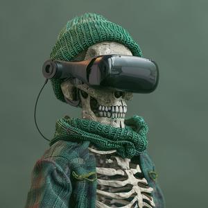 skeleton  character  hat  scarf  VR  mask  technology  humor  quirky  creative 1070820