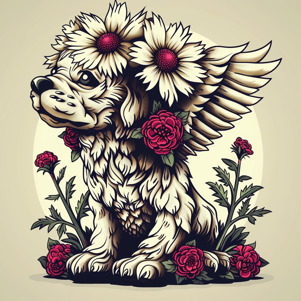 mythical  hybrid  creature  animal  fantasy  flowerpunk  angel  dog  flowers  whimsical 941241