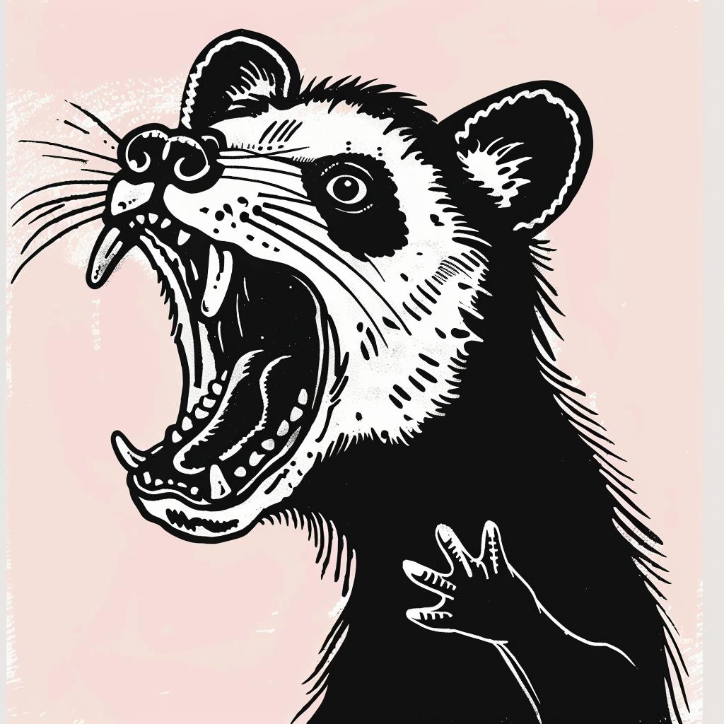 raccoon  black  white  illustration  open  mouth  animal  wildlife  stylized  art 940110