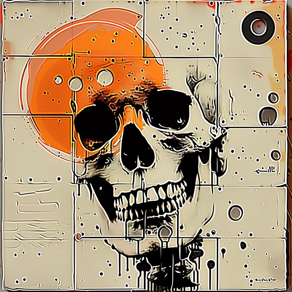 skull  orange  black  painting  colorful  artistic  abstract  modern  visual  expression 1015358