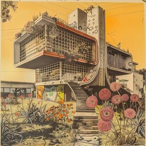 decrepit  abandoned  Frank  Lloyd  Wright  home  painting  flowers  plants  texture 1036544