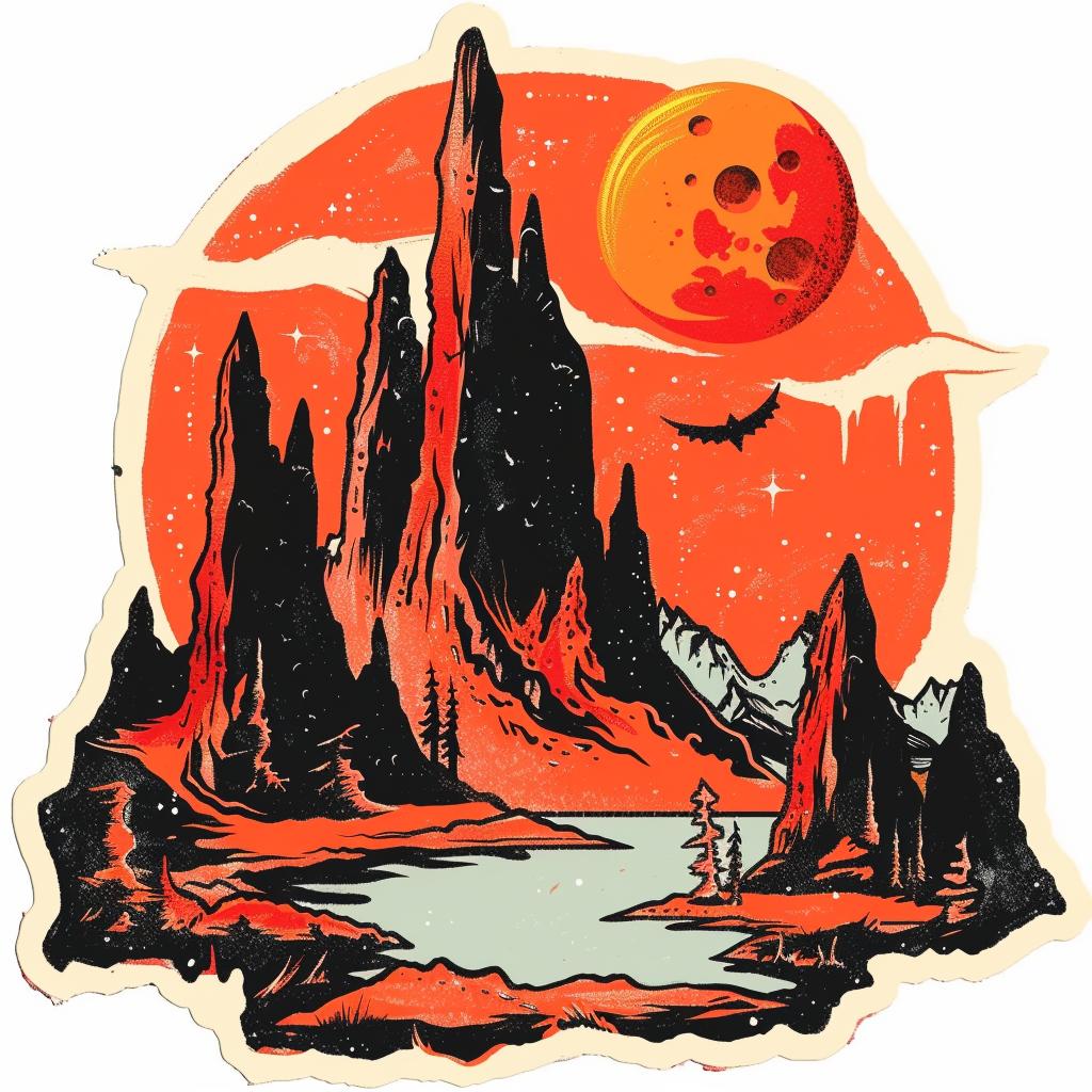 sticker  landscape  red  orange  vintage  surreal  illustration  tattoo  flash  art 927693