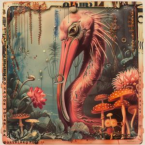 flamingo  mushrooms  plants  painting  colorful  vibrant  nature  chromolithography  detailed  artwork 1053288