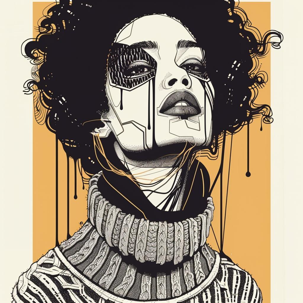 Pop Art  Kerry  Washington  sweater  afro  makeup  model  black  white  design 939020