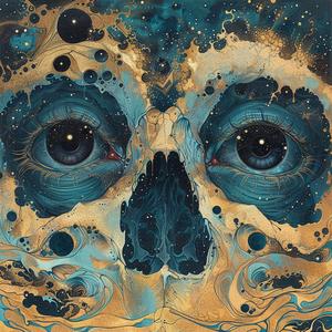 Art Nouveau  Surrealism  Pointillism  Skull  Blue  Gold  Dark  Occult  Deathmetal  Painting 1076999