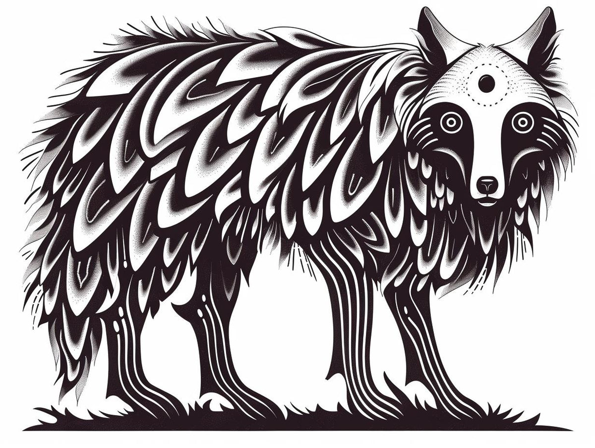 hybrid  wolf  sheep  feathers  body  full  character  stylized  animal  drawing 1027558