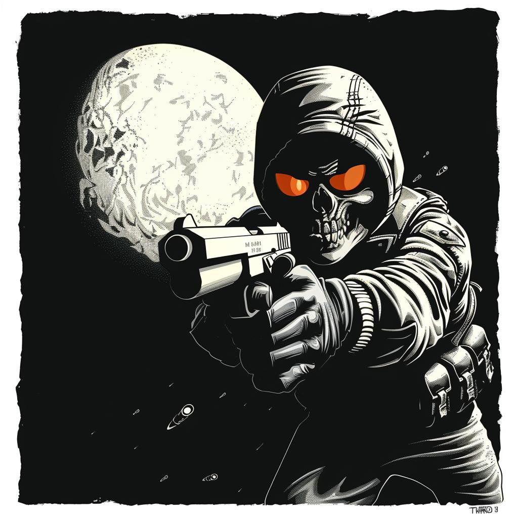 skull  gun  moon  dark  illustration  Travis  Charest  horror  surreal  monochrome 924575