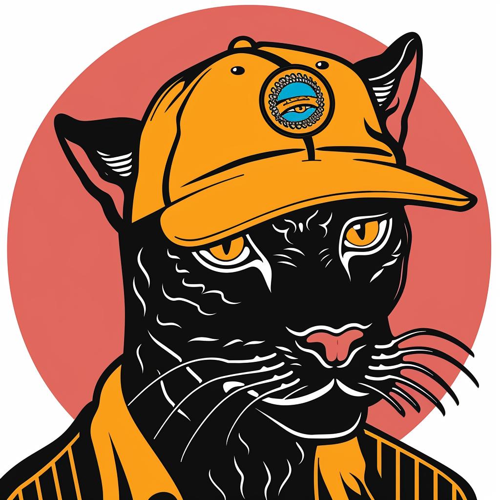 cat  baseball  cap  black  stylized  feline  fashion  playful  whimsical  character 940098