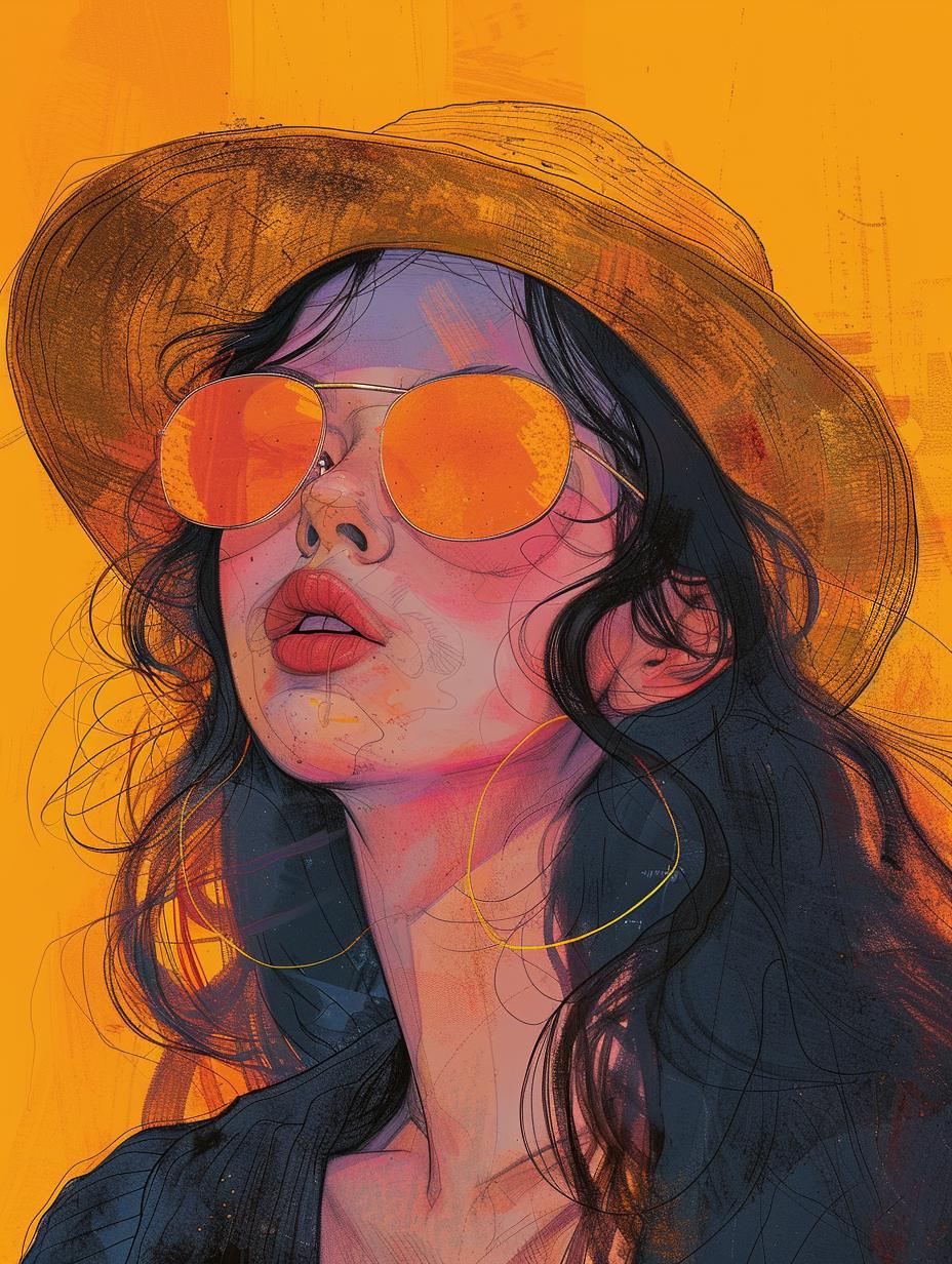 illustration  girl  sunglasses  hat  bold  colors  Vietnamese  portrait  dynamic  art 953681