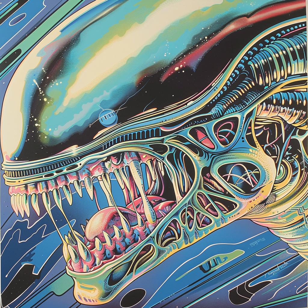 alien  screaming  Nychos  electro  synthwave  trippy  geometric  vivid  design  artwork 960690
