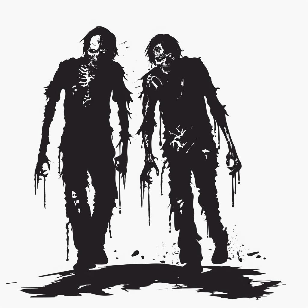 silhouette  zombies  blackandwhite  icon  vintage  emblem  vector  linocut  walking  svg 951842