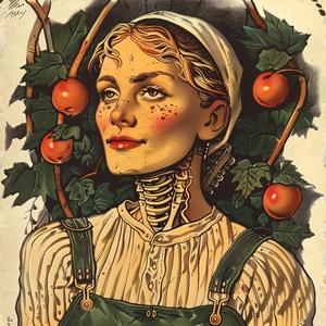 vintage  poster  woman  apples  head  chromolithography  art  retro  illustration  whimsical 1040776