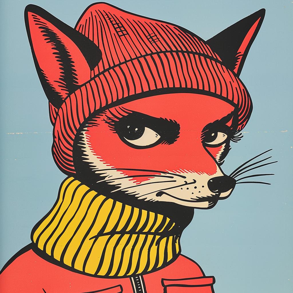 fox  knit  cap  portrait  vibrant  comic  style  Kirby  1950s  illustration 921771