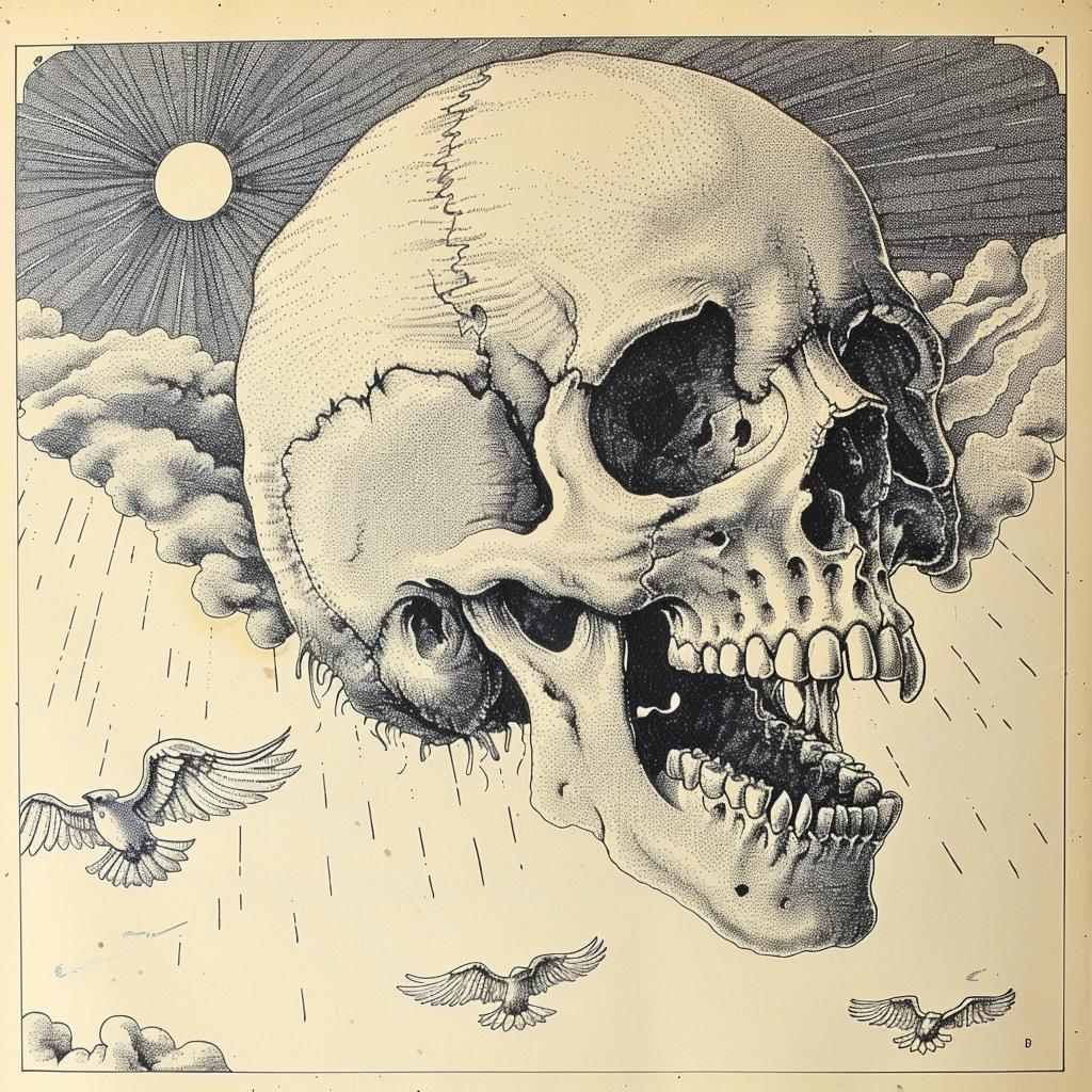 navy  cream  album  skull  Paul  Pope  flying  birds  drawing  art 916286