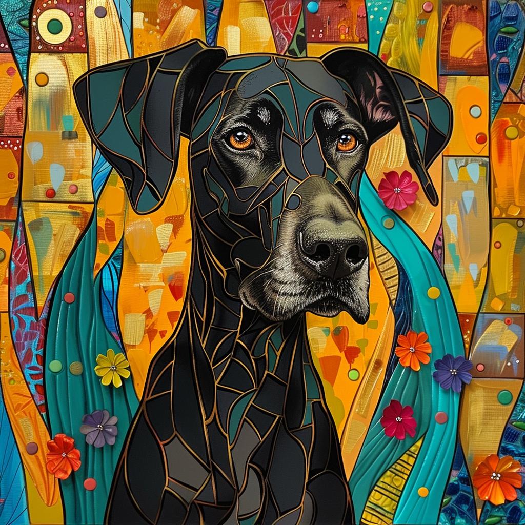 GreatDane  dog  black  colorful  flowers  painting  vibrant  artwork  whimsical  nature 938606