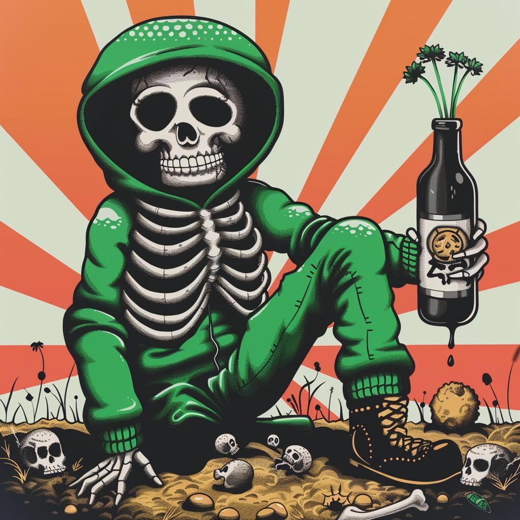 skeleton  hoodie  beer  sitting  whitespace  character  funny  illustration  graphic  style 1033341