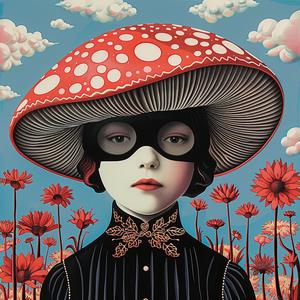 girl  mushroom  hat  album  cover  Risograph  Symbolist  creative  art  design 1077735